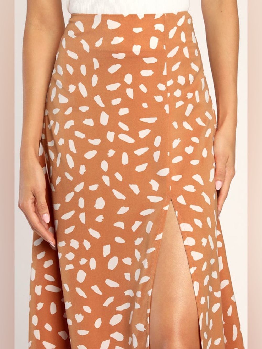 Lulus Getting Glam Peach Print Slit Midi Skirt Size XS NWT - Picture 4 of 11